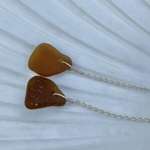bruin zeeglas sterling zilver lange kettingoorbellen