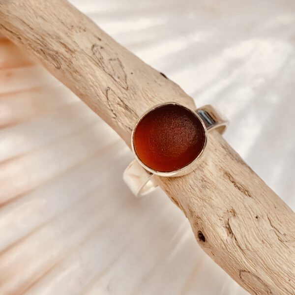 donker amber sterling zilver 925 zeeglas ring
