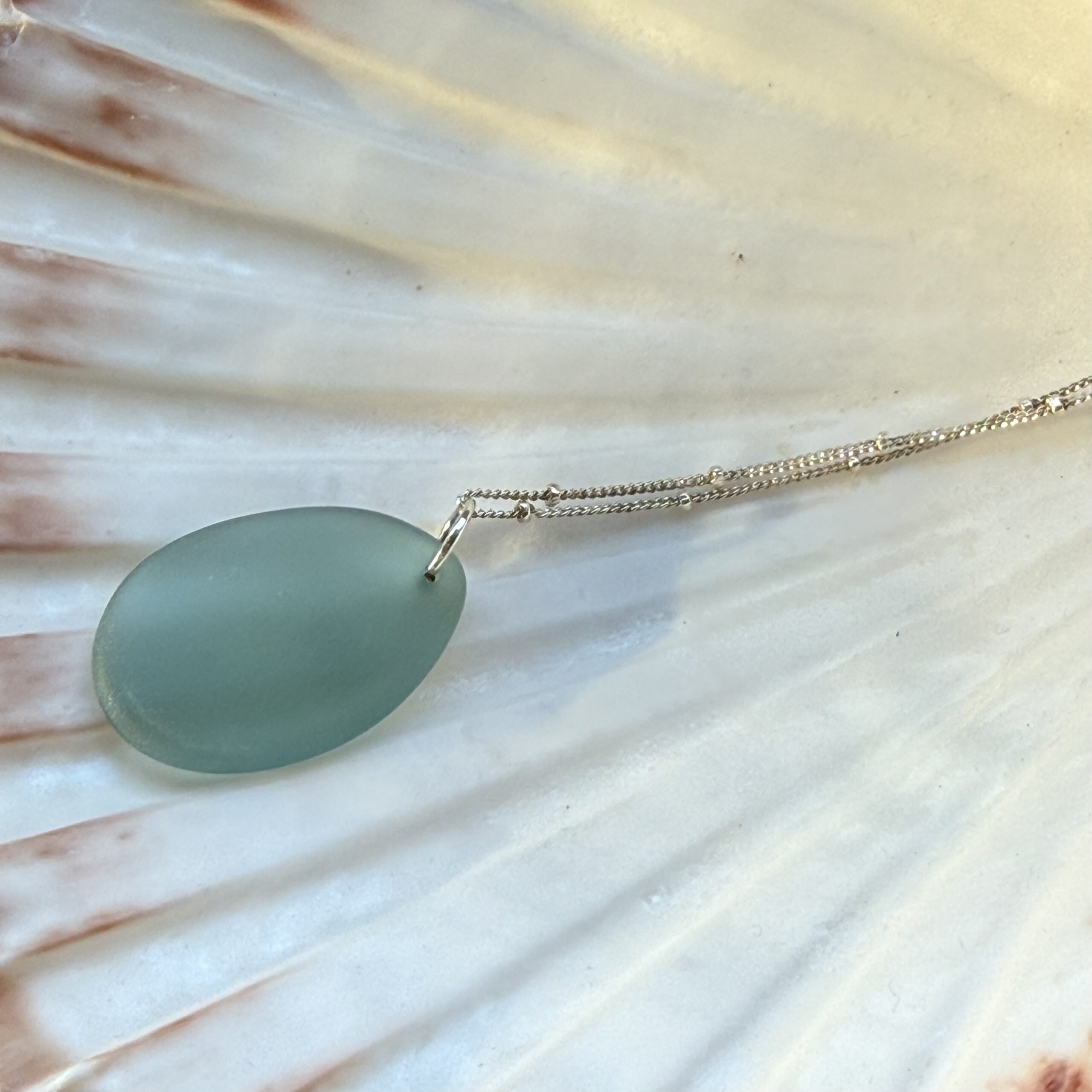 ketting zilver zeeglas blauw groen