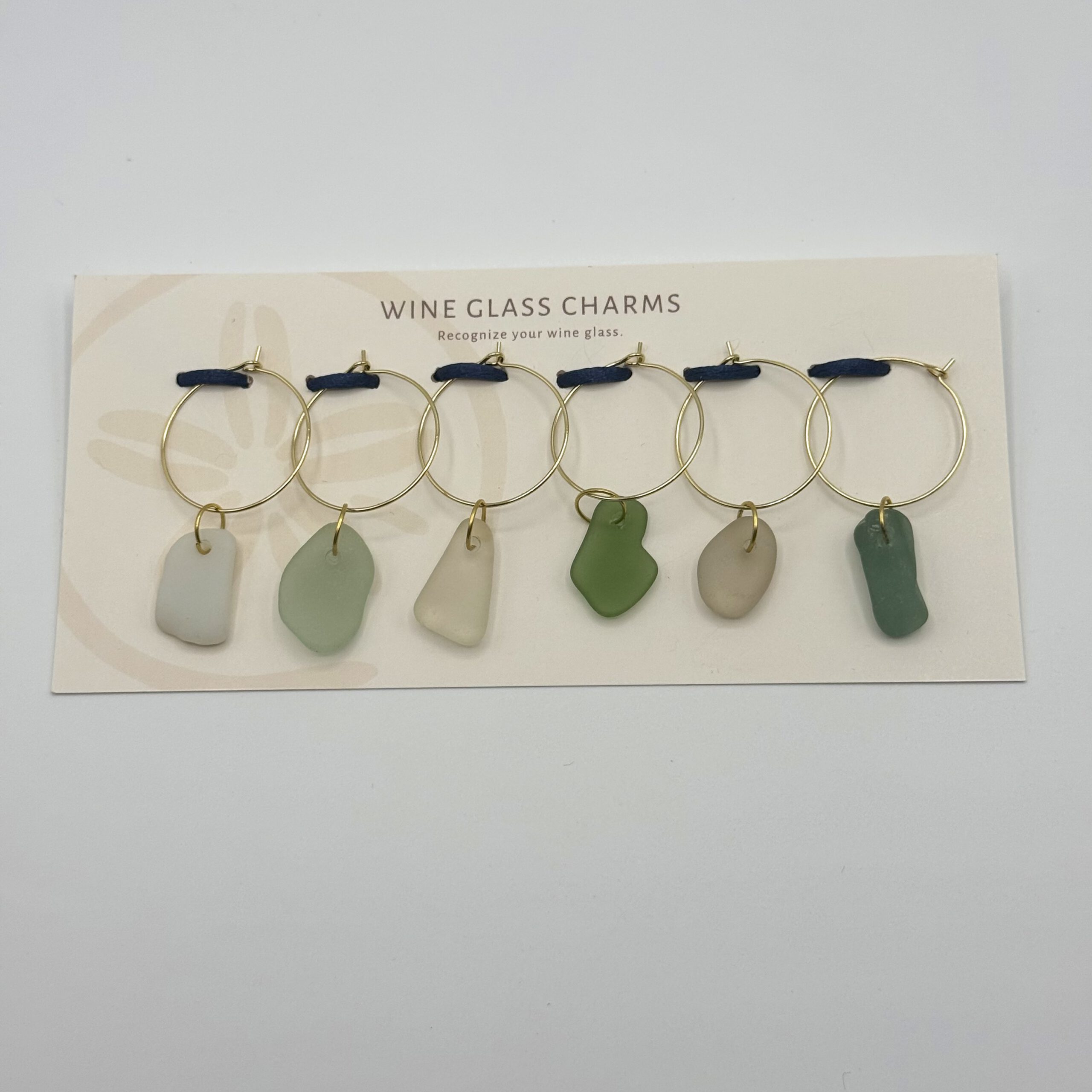 Set van 6 zeeglas wijnglasringen aan kaartje