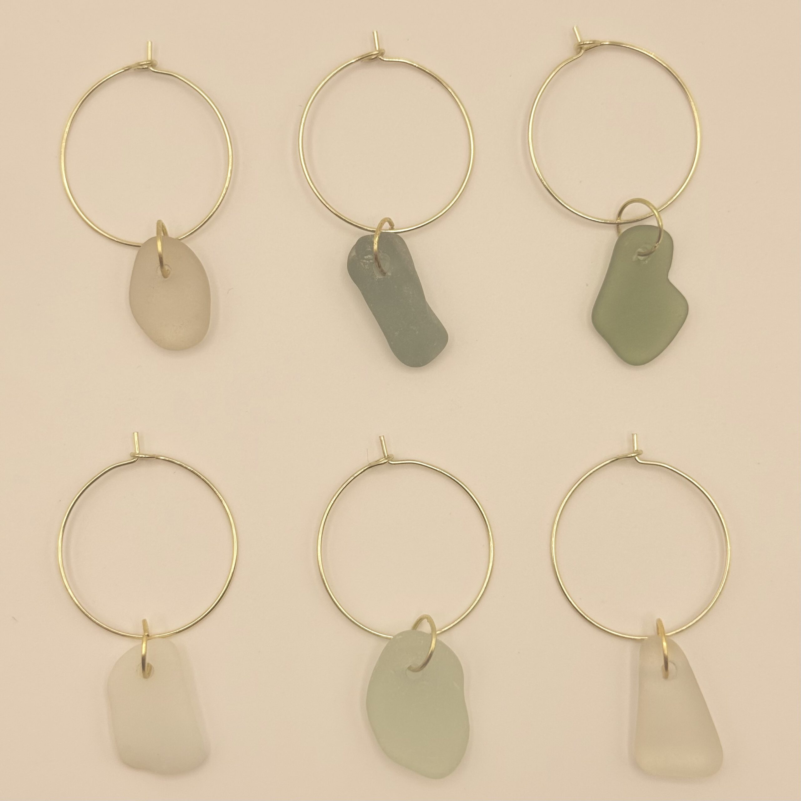 Set van 6 wijnglasringen met zeeglas